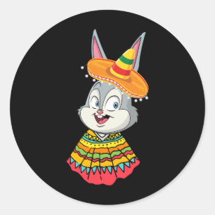 Sticker Rond Visage Bunny avec Sombrero Casquette Cinco De Mayo