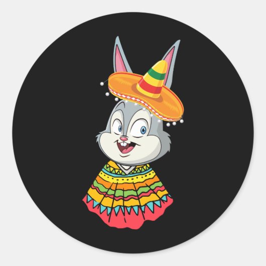 Sticker Rond Visage Bunny avec Sombrero Casquette Cinco De Mayo (Devant)