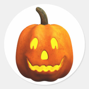 Sticker Rond Visage Citrouille d'Halloween - Joyeux