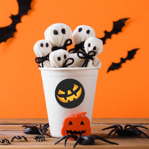 Sticker Rond Visage Citrouille effrayant