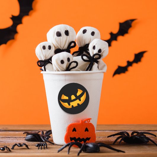 Sticker Rond Visage Citrouille effrayant