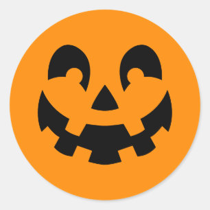 Sticker Rond Visage Citrouille Noir Simple Sur Halloween Orange