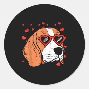 Sticker Rond Visage de Beagle Cœur Lunettes Mignon Saint-Valent