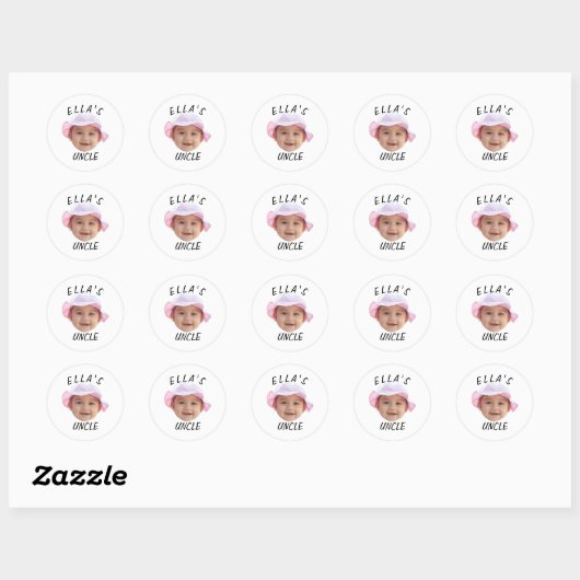 Sticker Rond Visage de bébé personnalisé avec photo et texte po (Feuille)