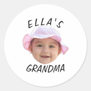 Sticker Rond Visage de bébé personnalisé Photo Texte Grand-mère