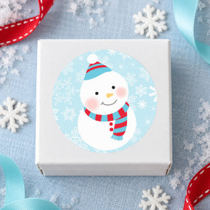 Sticker Rond Visage de bonhomme de neige flocon de neige Winter