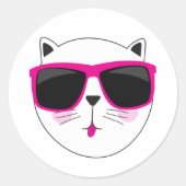 Sticker Rond Visage de chat cool avec lunettes de soleil roses  (Devant)
