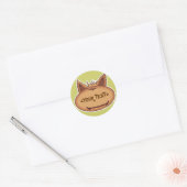Sticker Rond Visage de chat drôle, <YOUR TEXT> (Enveloppe)