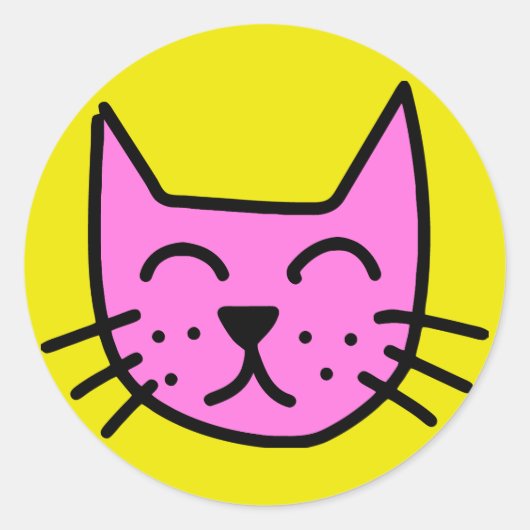 Sticker Rond visage de chat graffiti rose (Devant)