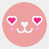 Sticker Rond visage de chat Kawaii - blanc rose (Devant)