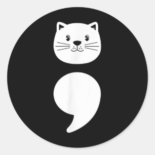 Sticker Rond Visage de chat mignon, Semicolon- Sensibilisation