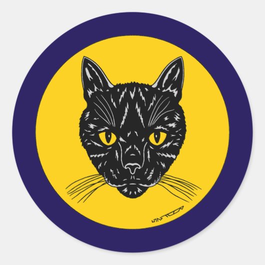 Sticker Rond Visage de chat noir (Devant)