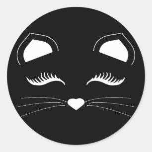 Sticker Rond Visage de chat noir et blanc