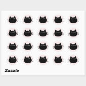 Sticker Rond Visage de Chat Noir Nom Rose (Feuille)