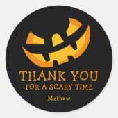 Sticker Rond Visage de citrouille effrayant Merci (Devant)