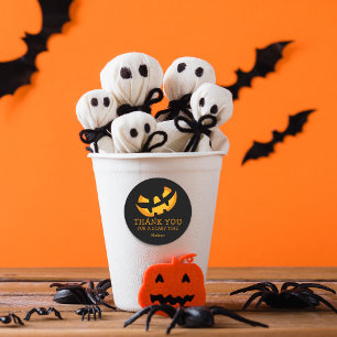 Sticker Rond Visage de citrouille effrayant Merci