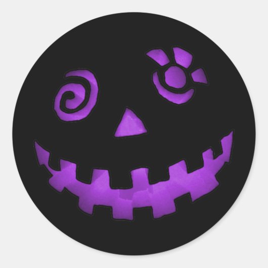 Sticker Rond Visage de Citrouille Jack-o'-lantern fou pourpre (Devant)