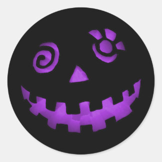 Sticker Rond Visage de Citrouille Jack-o'-lantern fou pourpre