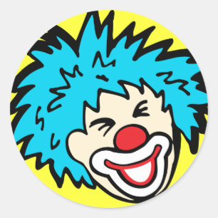 Sticker Rond Visage de clown avec l'autocollant bleu de sourire
