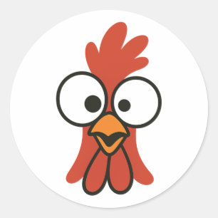 Sticker Rond Visage de coq de dessin animé drôle avec des yeux