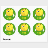 Sticker Rond Visage de dessin animé Emoji Wink (Feuille)