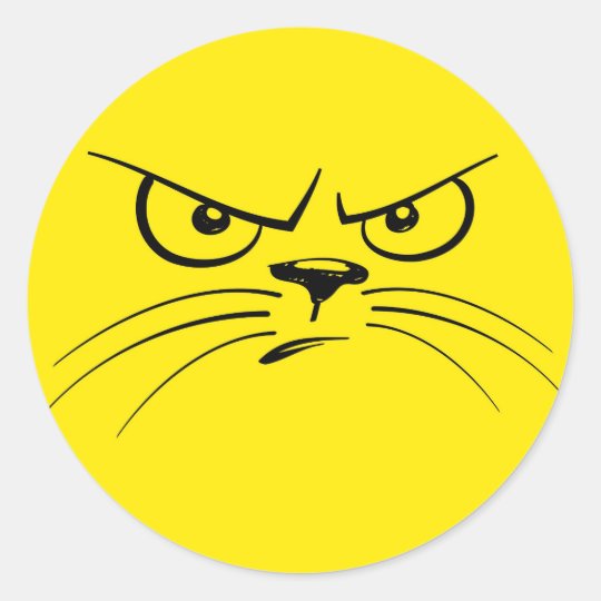 Sticker Rond Visage De Dessin De Chat En Colere Jaune Zazzle Be