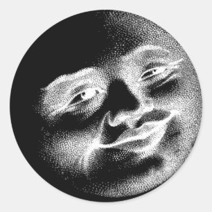 Sticker Rond Visage de la lune antique