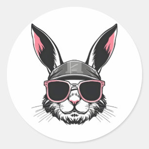Sticker Rond Visage De Lapin Avec Lunettes De Soleil Jour De Pâ