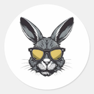 Sticker Rond Visage De Lapin Avec Lunettes De Soleil Jour De Pâ