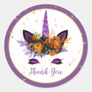 Sticker Rond Visage de licorne Halloween Fille Anniversaire Vio