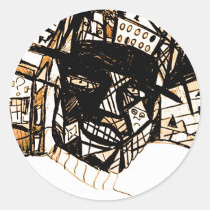 Sticker Rond visage de ligne blanc