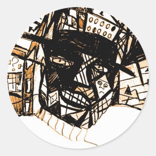 Sticker Rond visage de ligne blanc (Devant)