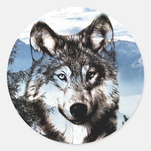 Sticker Rond Visage de loup (Devant)