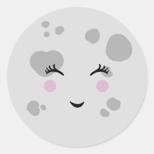 Sticker Rond Visage de lune de sourire mignon et ringard
