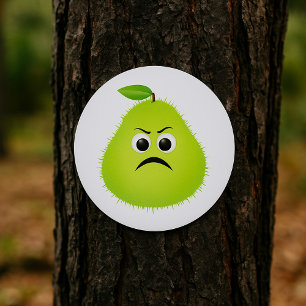 Sticker Rond Visage de poire floue grincheux Personnage de frui