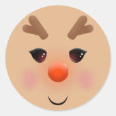 Sticker Rond Visage de rennes illustrée mignonne (Devant)