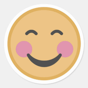 Sticker Rond Visage de rougissement de sourire d'Emoji
