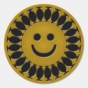 STICKER ROND VISAGE DE SOLEIL OR