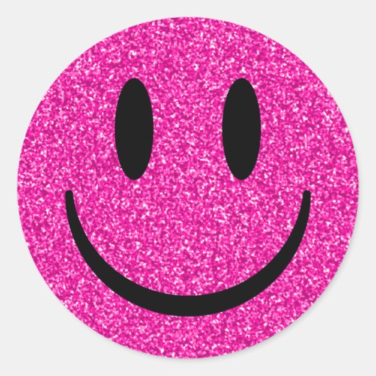 Sticker Rond Visage de sourire rose Parties scintillant (Devant)