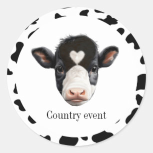 Sticker Rond Visage de vache noir et blanc