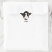 Sticker Rond Visage de vache noire et blanche (Sac)