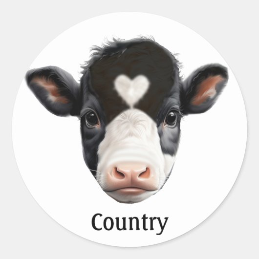 Sticker Rond Visage de vache noire et blanche (Devant)