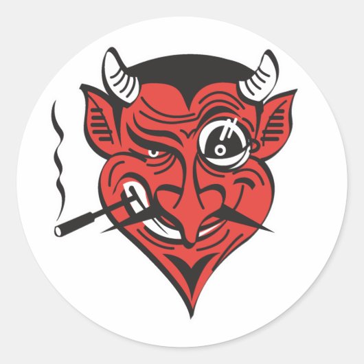 Sticker Rond visage démoniaque de fumeur rétro (Devant)