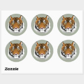Sticker Rond Visage des tigres Animés (Feuille)
