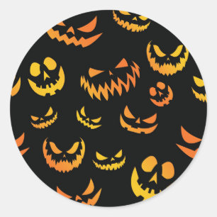 Sticker Rond Visage du Citrouille Jack-o'-lantern