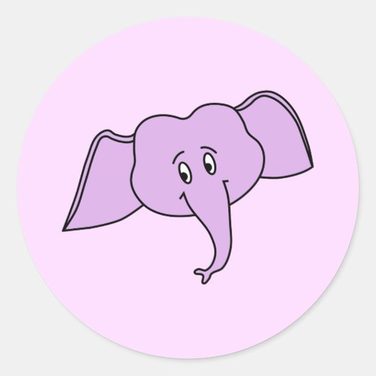 Sticker Rond Visage Eléphant Violet. Dessin. (Devant)