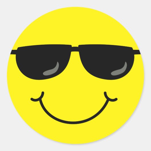 Sticker Rond Visage Emoji cool avec lunettes de soleil (Devant)