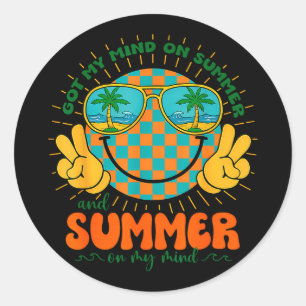 Sticker Rond Visage heureux groovy a l'esprit sur l'enseignant 