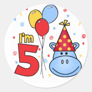 Sticker Rond Visage Hippo bleu 5e anniversaire