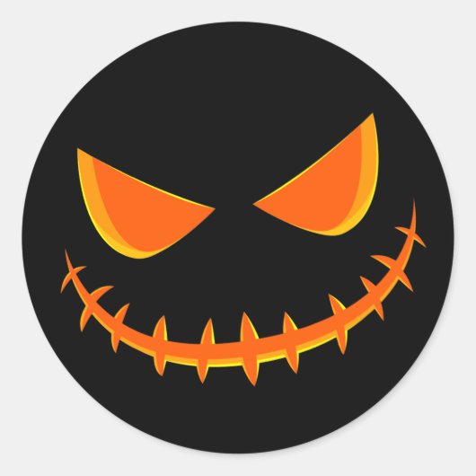 Sticker Rond Visage Jack-o'-lantern Joyeux noir et orange (Devant)